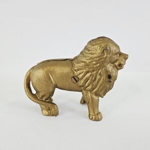 Antique 1920s AC Williams Gold Painted Lion Cast Iron Sculpture Still Coin Bank